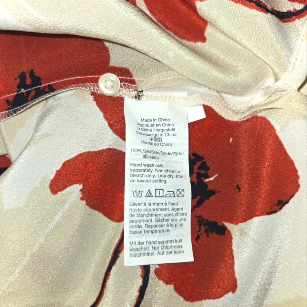 J. Crew Red Poppy Floral Long Sleeve Silk Blouse